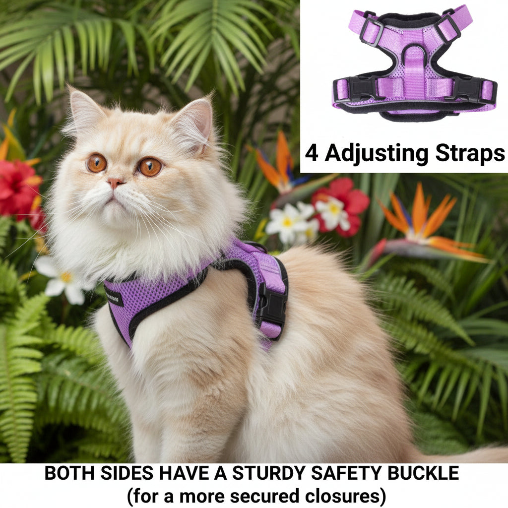Reflective Cat Harness & Leash Set - Soft, No-Pull, Adjustable, Lilac (Small) / Arnes Reflectivo para Gatos con Correa a juego/Suave, Sin Ahogo, Ajustable - Lila (pequeño)