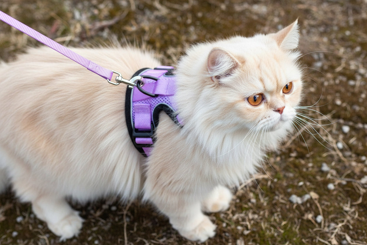 Reflective Cat Harness & Leash Set - Soft, No-Pull, Adjustable, Lilac (Small) / Arnes Reflectivo para Gatos con Correa a juego/Suave, Sin Ahogo, Ajustable - Lila (pequeño)