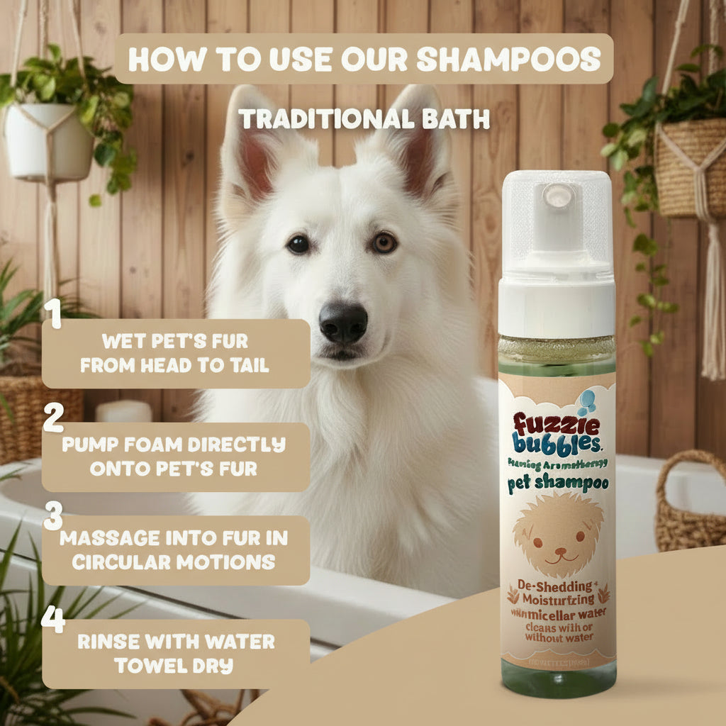 Fuzzie Bubbles DeShedding & Moisturizing Foaming Pet Shampoo (Micellar + Cucumber)
