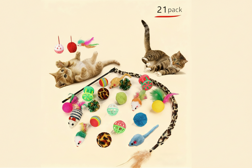 21-Piece Cat Toy Set  – Interactive Play Kit for Happy & Active Cats | Set de Juguetes para Gatos 21 Piezas con Túnel – Diversión Interactiva para Gatos Felices