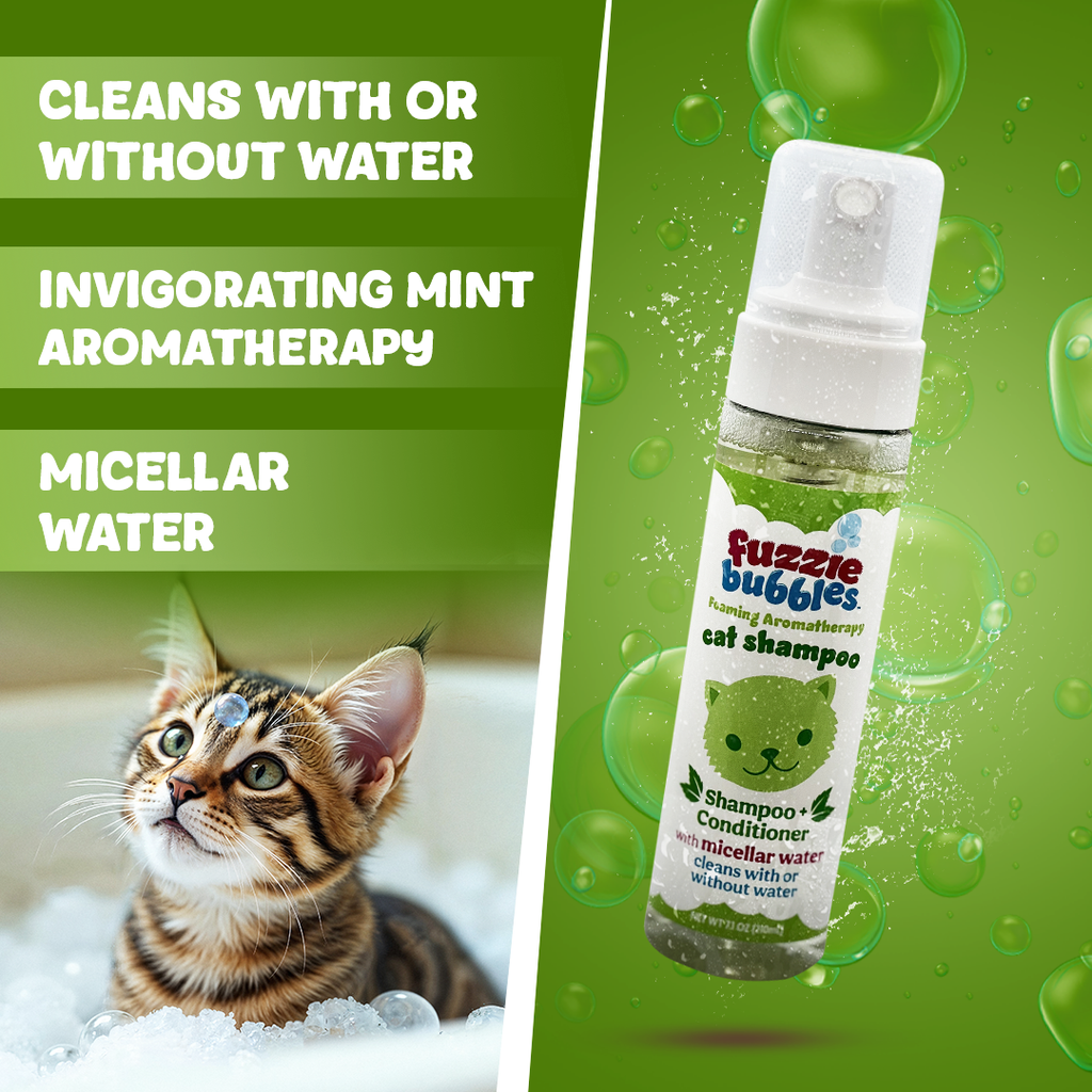 Fuzzie Bubbles 2-in-1 Foaming Cat Shampoo & Conditioner – Waterless Micellar Formula