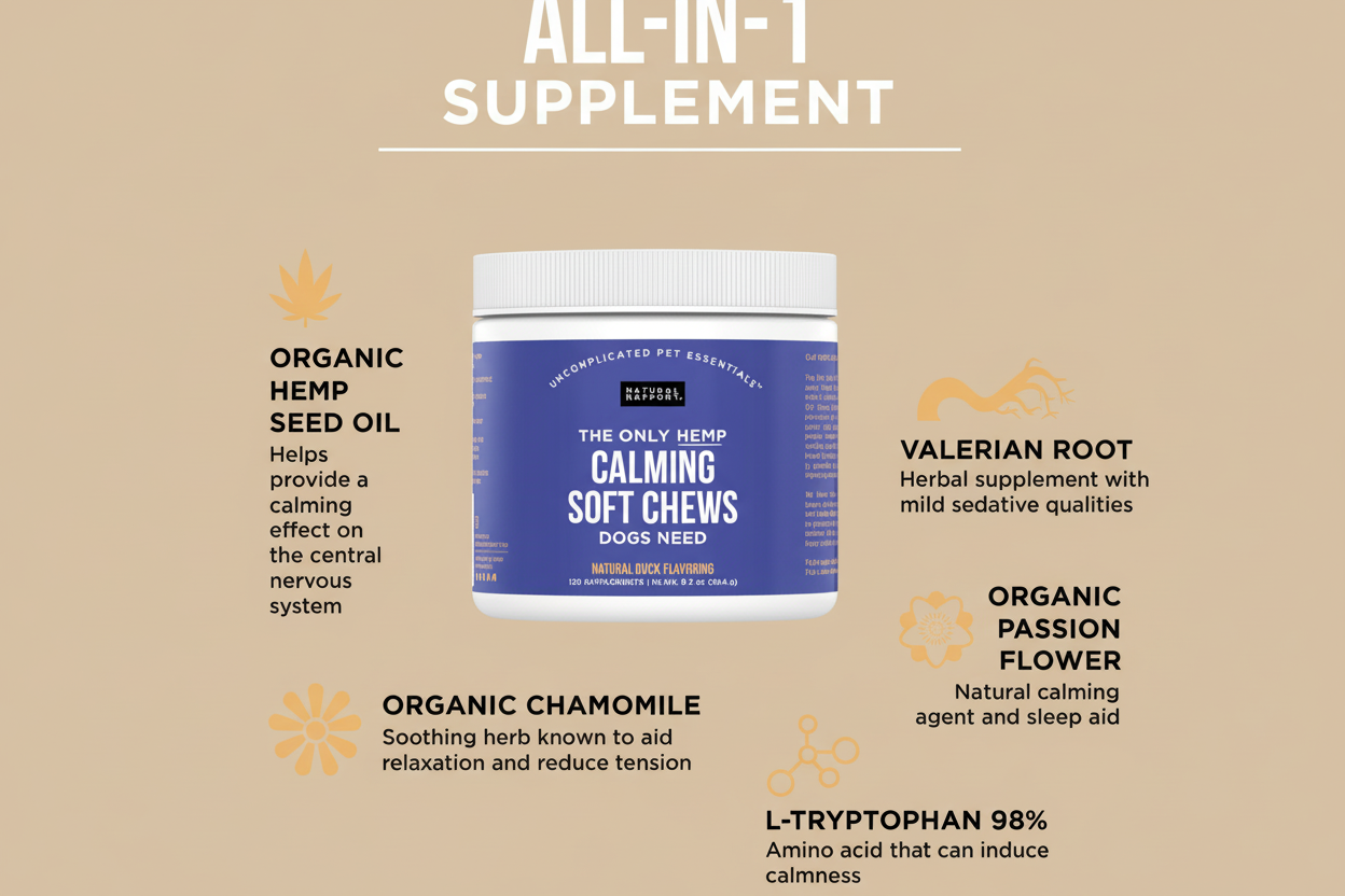 Hemp Calming Soft Chews for Dogs – Daily Relaxation Support (120 Ct)/ Soft Chews Calmantes con Hemp para Perros – Apoyo Diario (120 Unidades)