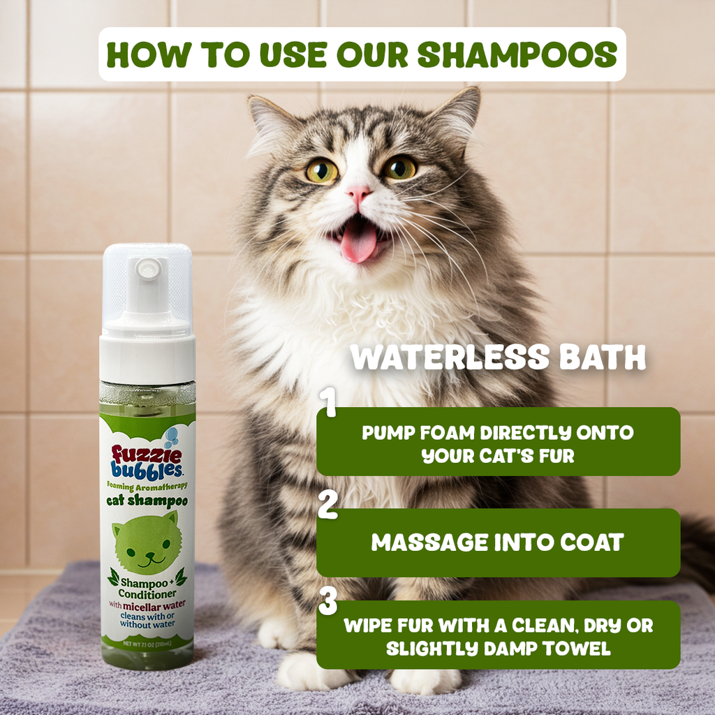 Fuzzie Bubbles 2-in-1 Foaming Cat Shampoo & Conditioner – Waterless Micellar Formula