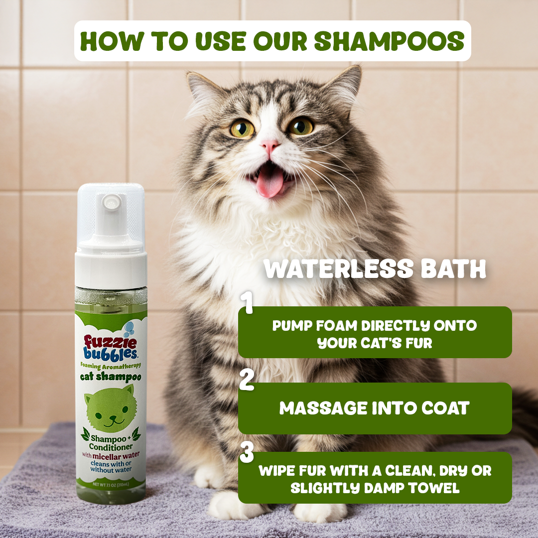 Fuzzie Bubbles 2-in-1 Foaming Cat Shampoo & Conditioner – Waterless Micellar Formula