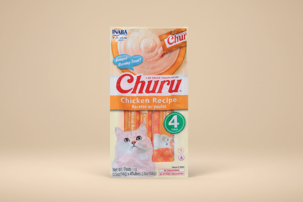 Inaba Churu Creamy Chicken Cat Treats – Gourmet Lickable Puree for Cats (4 Pack) / Inaba Churu Chicken – Treat Cremoso Gourmet para Gatos (Paquete de 4)