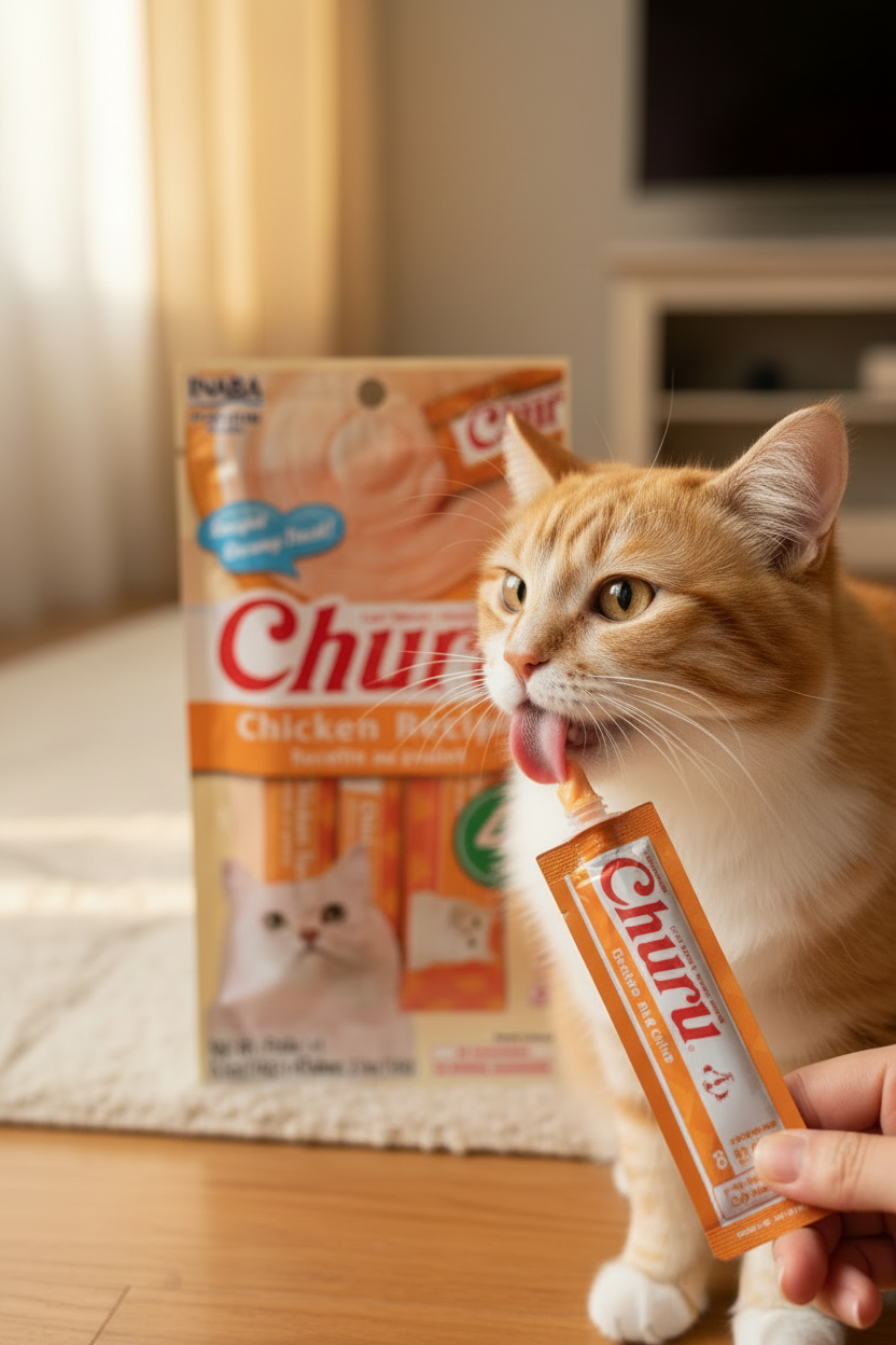 Inaba Churu Creamy Chicken Cat Treats – Gourmet Lickable Puree for Cats (4 Pack) / Inaba Churu Chicken – Treat Cremoso Gourmet para Gatos (Paquete de 4)