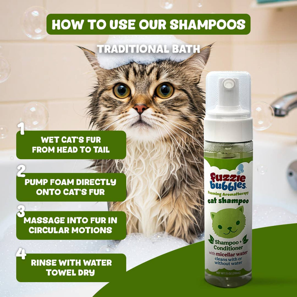 Fuzzie Bubbles 2-in-1 Foaming Cat Shampoo & Conditioner – Waterless Micellar Formula