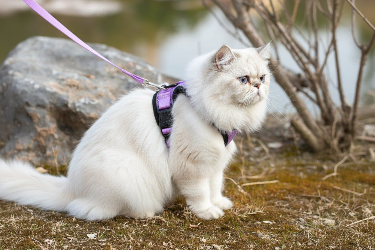 Reflective Cat Harness & Leash Set - Soft, No-Pull, Adjustable, Lilac (Small) / Arnes Reflectivo para Gatos con Correa a juego/Suave, Sin Ahogo, Ajustable - Lila (pequeño)