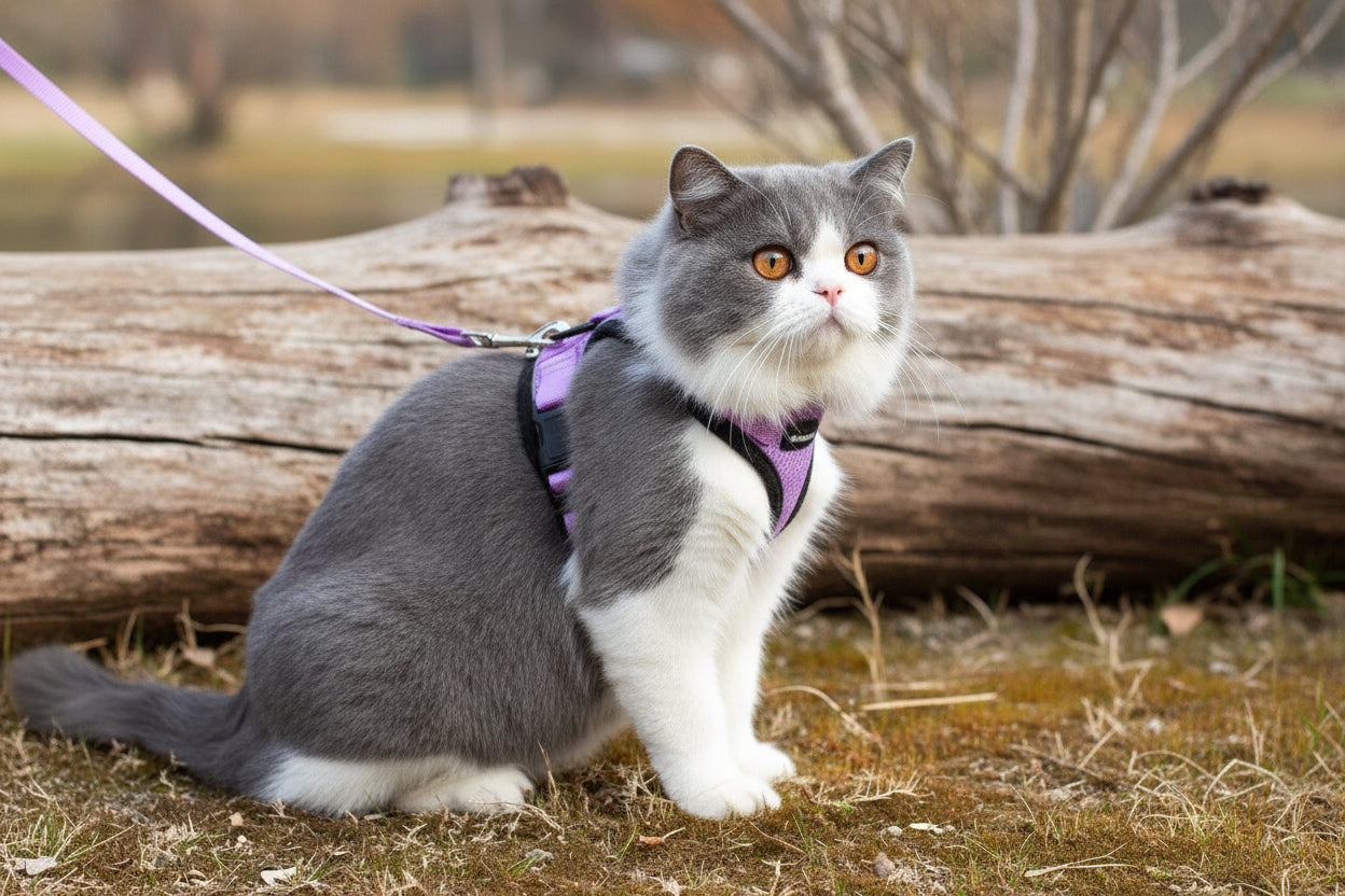 Reflective Cat Harness & Leash Set - Soft, No-Pull, Adjustable, Lilac (Small) / Arnes Reflectivo para Gatos con Correa a juego/Suave, Sin Ahogo, Ajustable - Lila (pequeño)