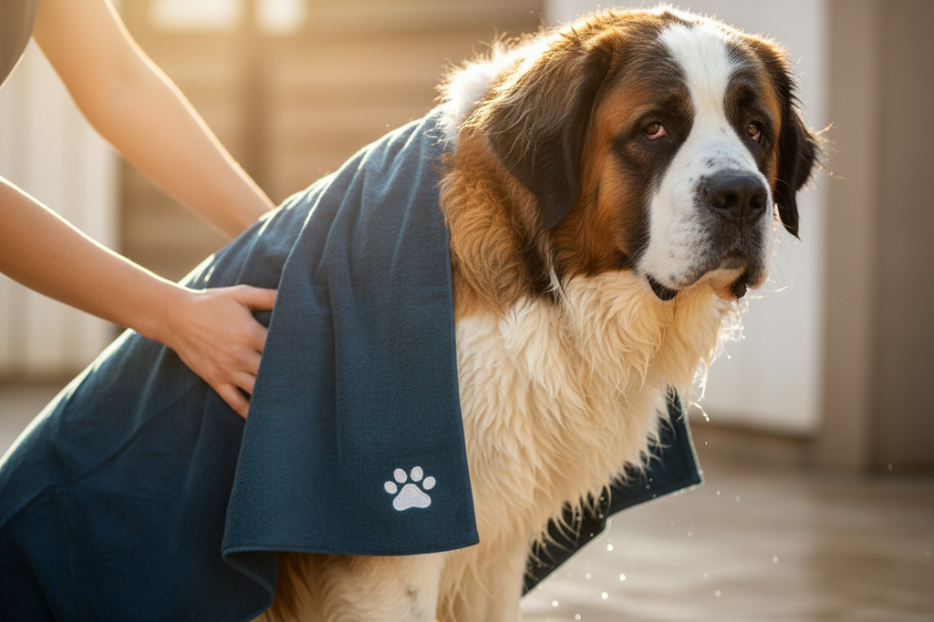 Quick-Drying Microfiber Dog Bath Towel – Blue Paw Print (Large)