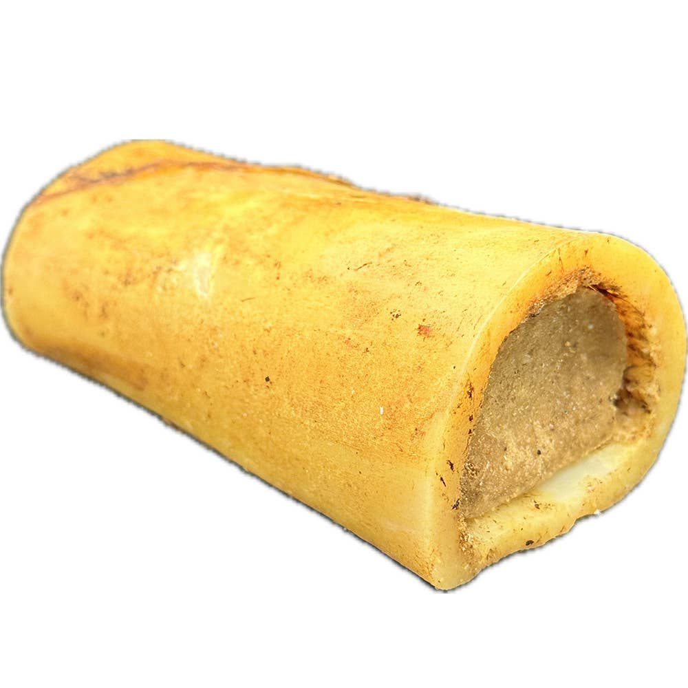 All-Natural Peanut Butter Stuffed Beef Femur – Long-Lasting Chew (3–4”)/ Hueso Natural de Fémur con Mantequilla de Maní – Masticable Duradero (3–4”)