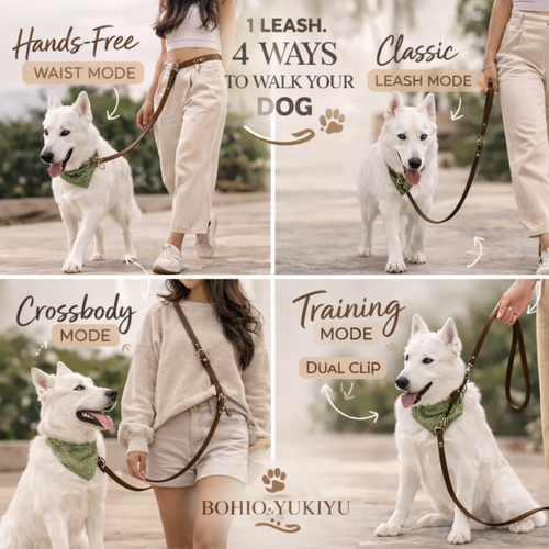 Bohio Yukiyu Convertible Hands-Free Dog Leash – Waterproof Biothane Lead (6 ft)
